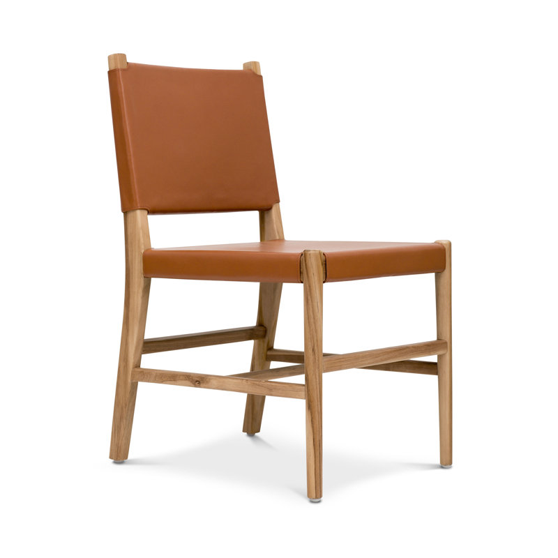 Riavolo Teak & Leather Dining Chair, Fauve Tan