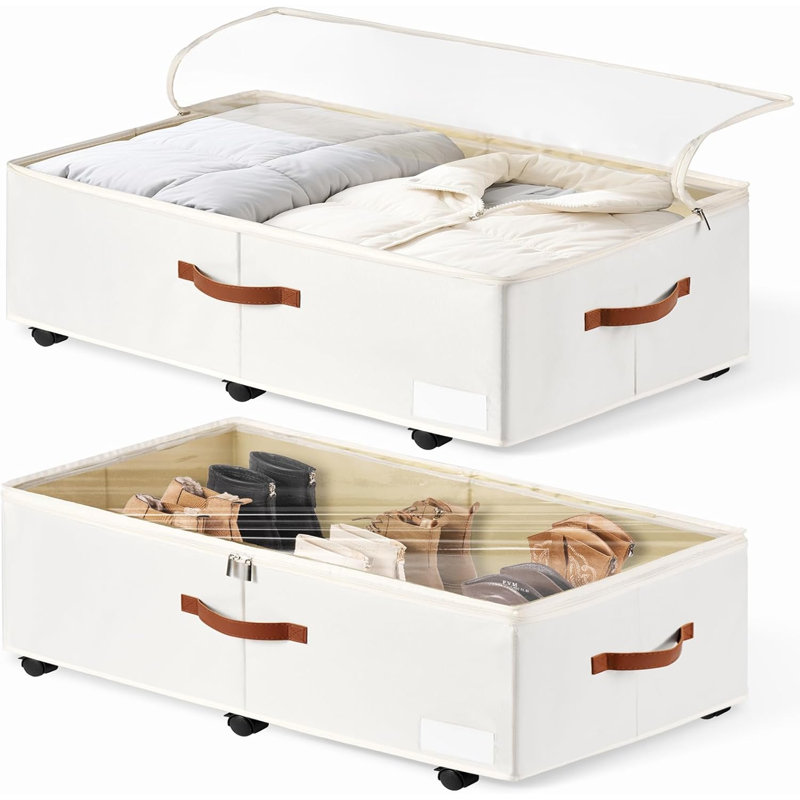 Grand bac de rangement de 60 L Ã  roulettes pour sous le lit, lot de 2, bac Ã  chaussures pour sous le lit avec couvercle transparent
