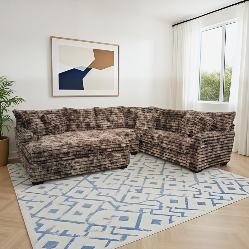 Gus Sectional with Cuddler, Brown Polyester Blend