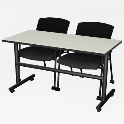 Inbox Zero Kobe 72 x 24 in. Flip-Top Training Nesting Table- Maple & 2 Knight Mesh Chairs -  C33FE11DA90844E78EECE64BF33C6EFB