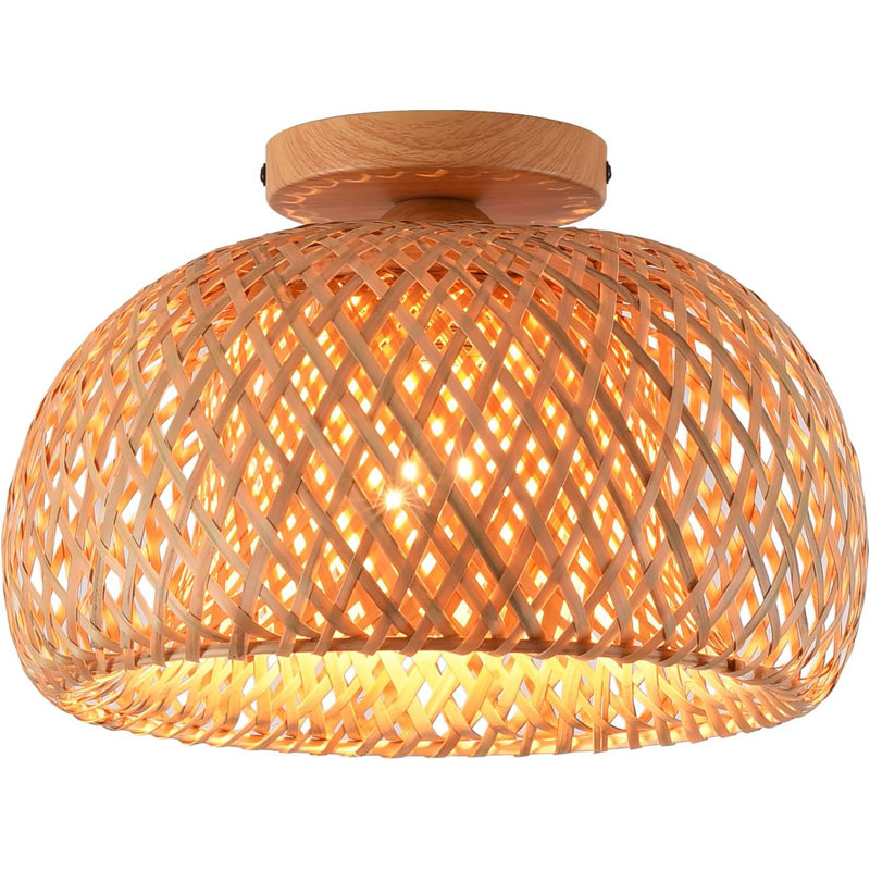 Hand-Woven Natural Bamboo Bowl Ceiling Light Fixture