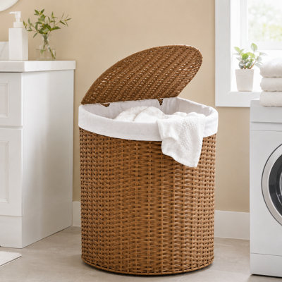 Panier à linge demi-rond avec couvercle et poignées, panier à linge demi-lune, avec doublure amovible