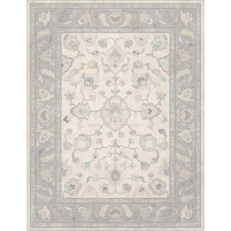 Tapis gris pastel Bungalow Rose Adrith Konya, Rectangle 9 pi 10 po x 13 pi