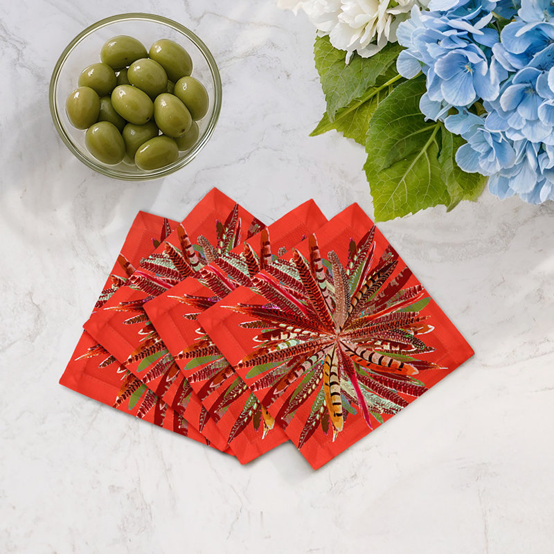 Serviettes de cocktail en satin de coton Pheasant Feathers, Citrouille