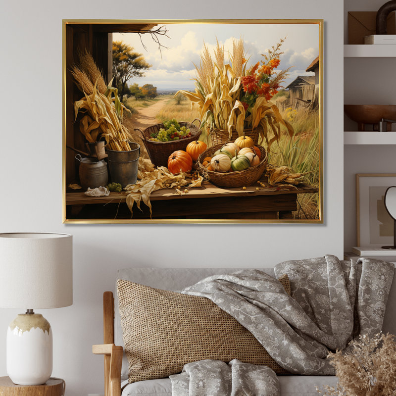 African Harvest Abundance III - Art mural africain, Cadre flottant doré, H 34 po x l 44 po x P 1,5 po