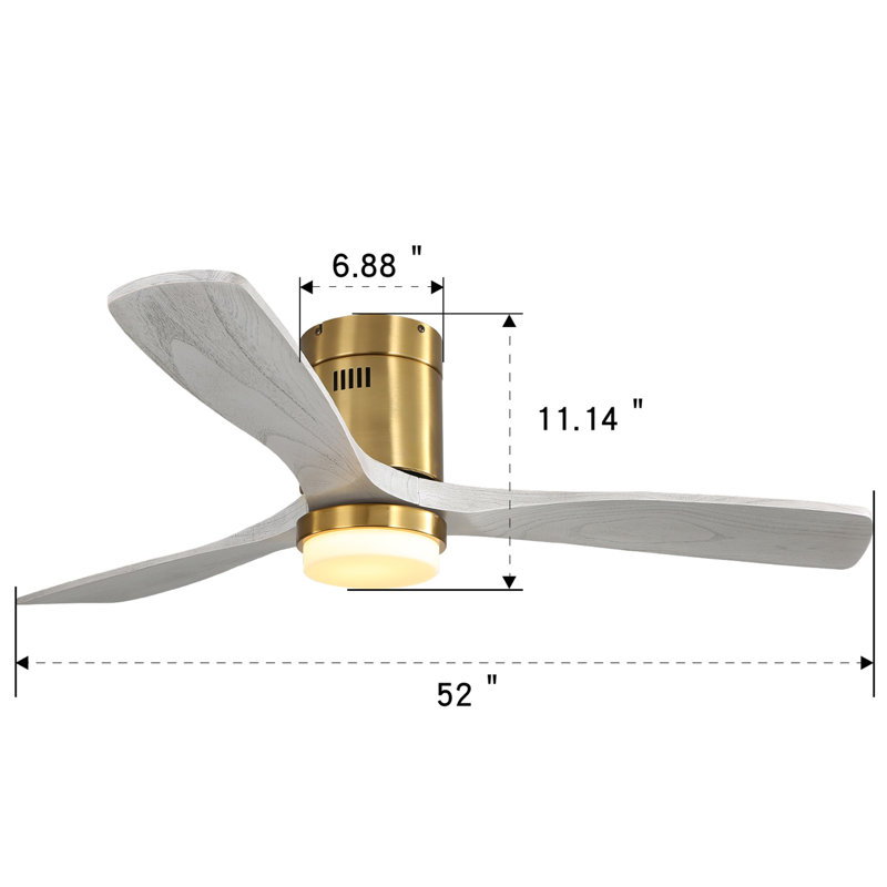 Ventilateur de plafond moderne de 52 pouces avec pales réversibles et télécommande, Doré, Bois gris