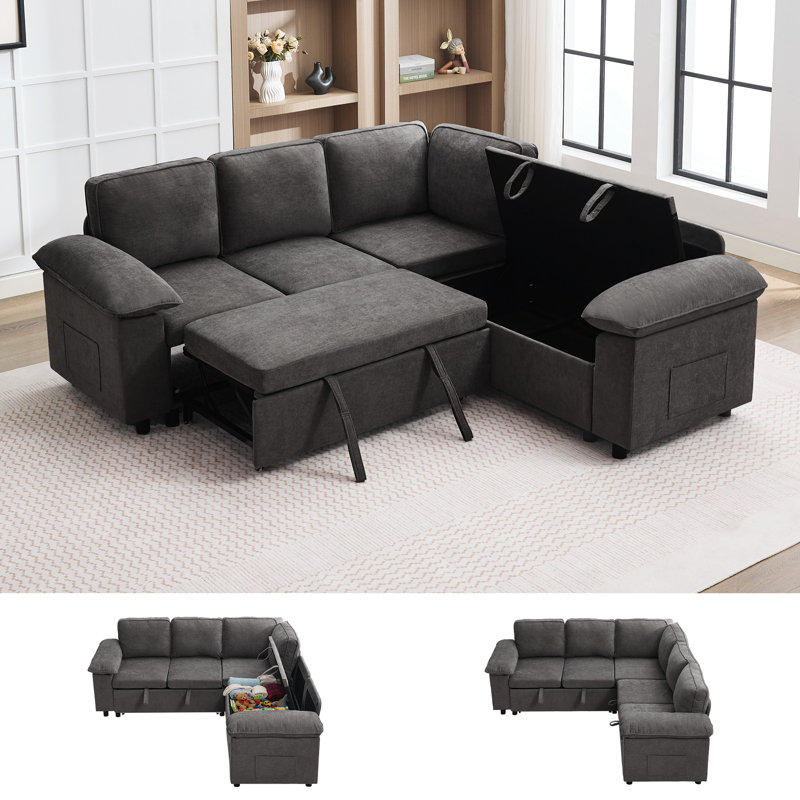 Canapé-lit modulaire de 85 po en L avec canapé-lit modulaire et rangement 85 po, Gris foncé