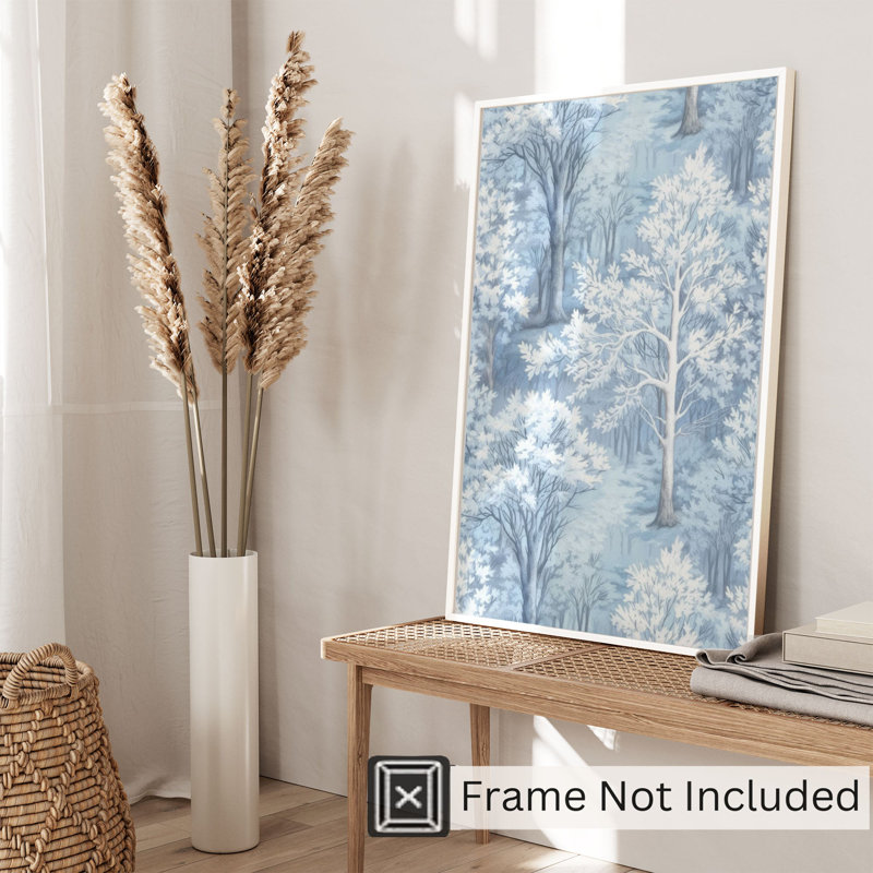 «Holiday Blue Winter Forest Trees», reproduction d'art moderne sans cadre, H 10 po x l 8 po