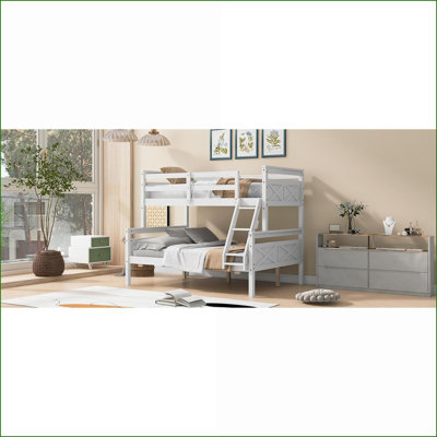 Lit superposé simple au dessus d'un lit double en bois de pin avec garde-corps et amp; Échelle inclinée, aucun sommier requis, blanc pour la chambre à coucher