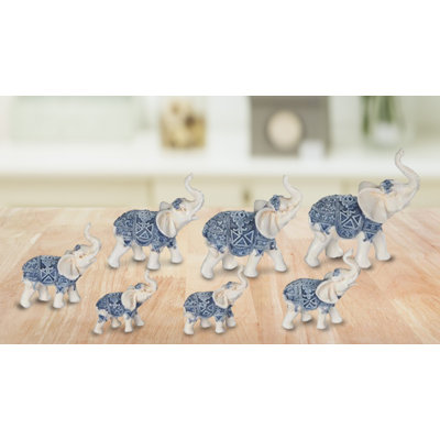 Figurine 7 pièces PC éléphant bleu et blanc 7 "bleu