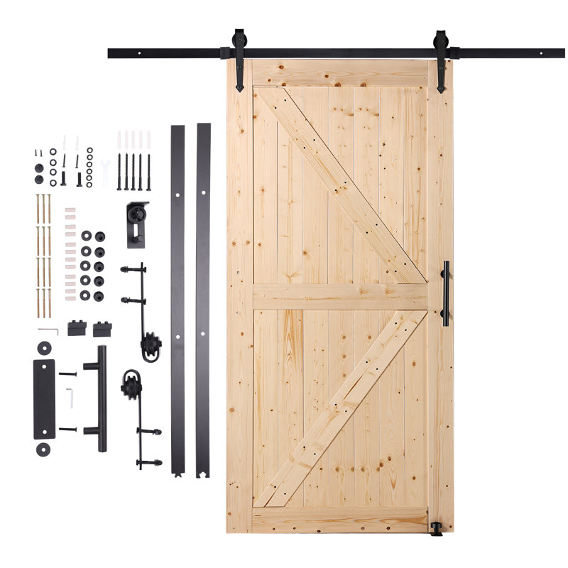 Natural Spruce Wood Sliding Barn Door with Hardware Kit, 42" x 84"