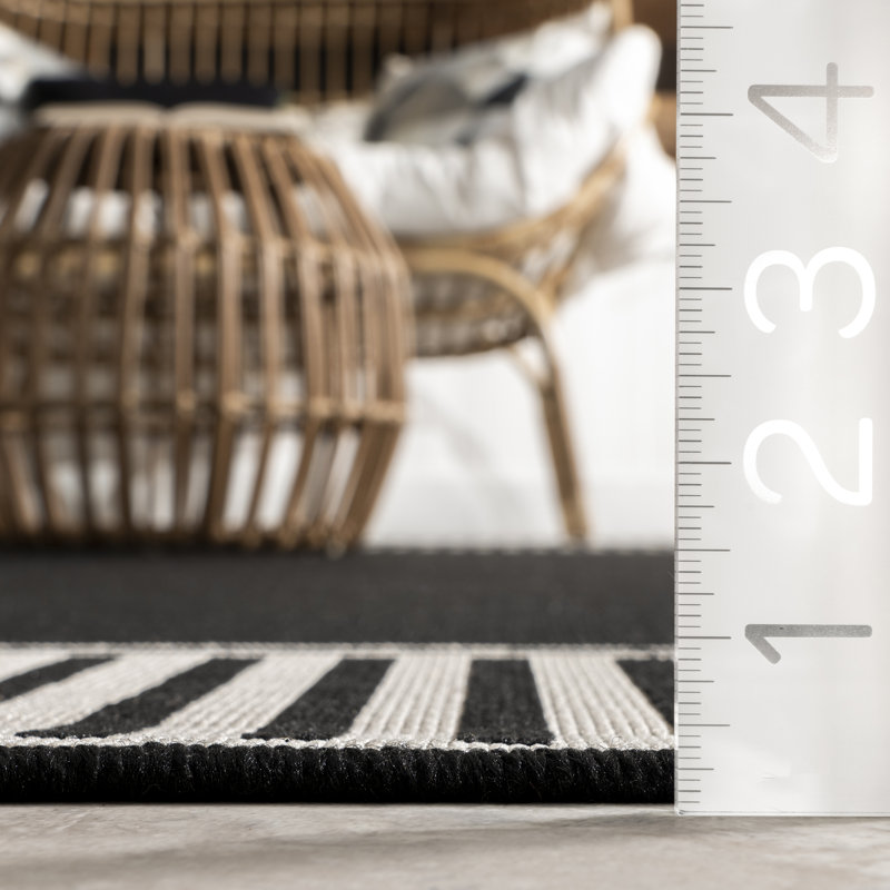 Alegre Bordered Indoor/Outdoor Rug, Rectangle 5' x 8', Black