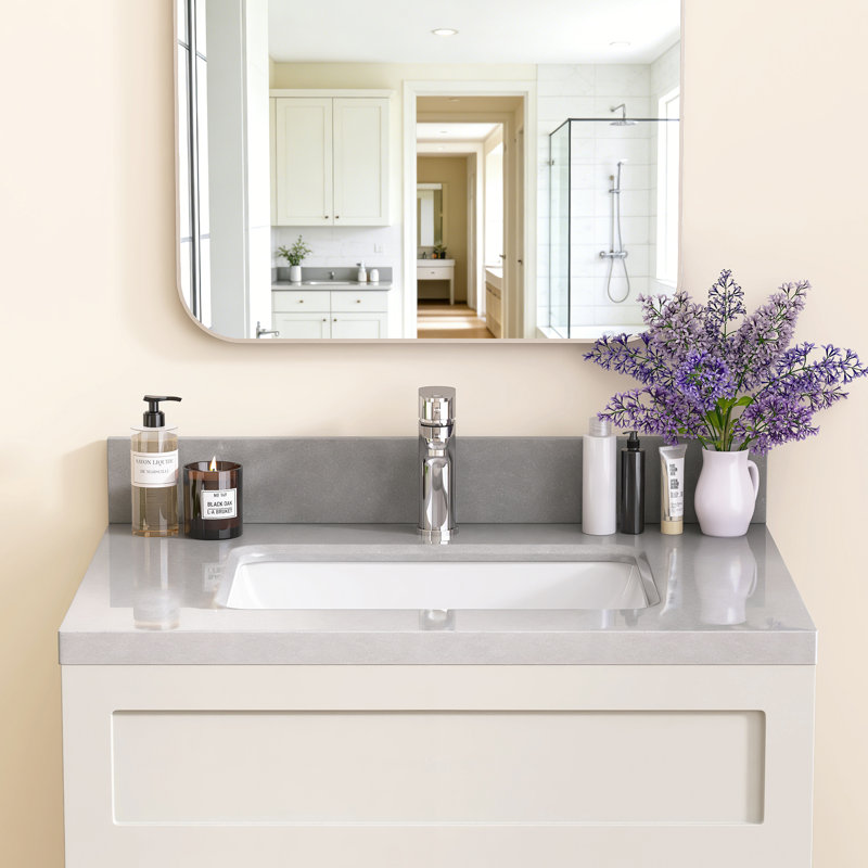 Évier de salle de bain encastré en céramique 36 po x l 22 po avec comptoir en céramique gris Dosseret en H et trou de robinet pré-percé simple