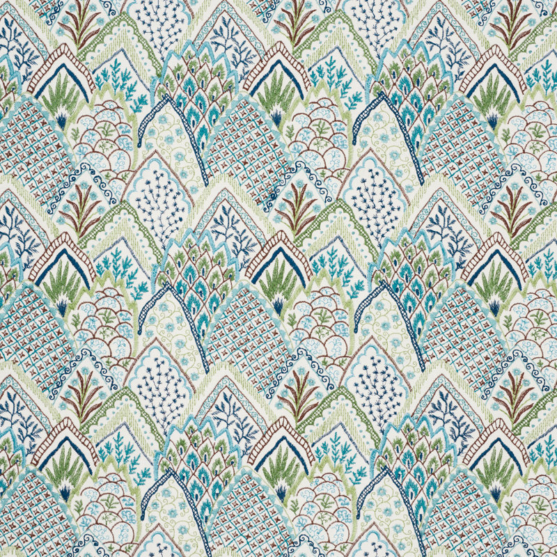Tissu de broderie Albizia, Bleu / vert