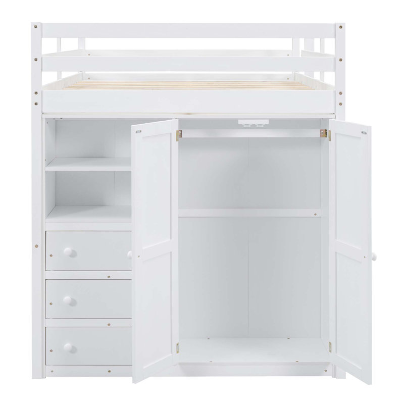 Jamyrah Kids Full Loft Bed with Drawers, White