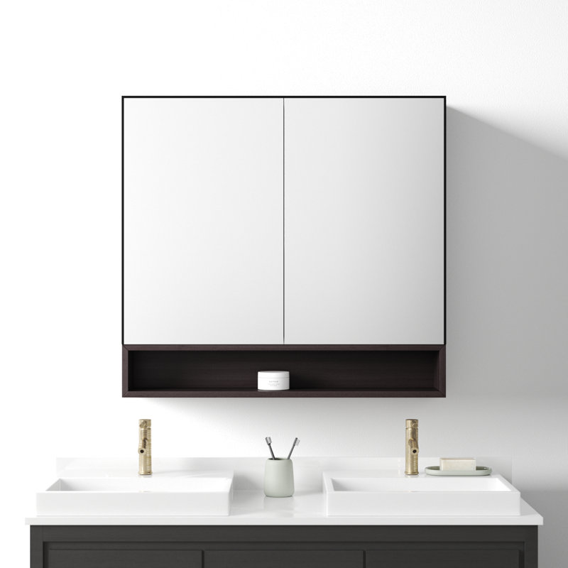 Tito Medicine Cabinet 36-Inch, Matte Black/Dark Walnut