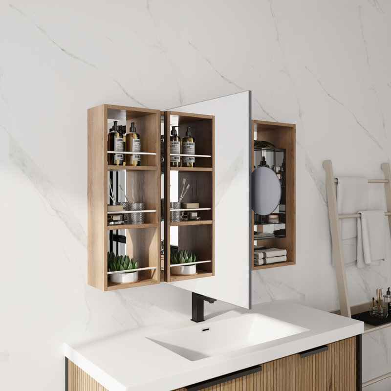 Armoire de toilette 41,4 po avec rangement, armoire à pharmacie murale avec porte miroir, tablettes réglables en verre