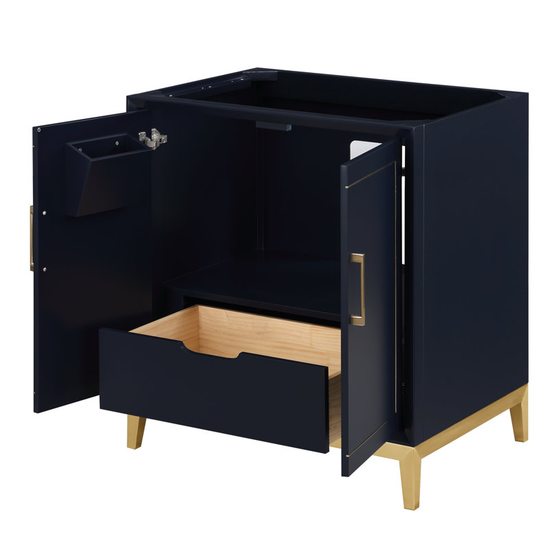 Gracie 30'' W Single Vanity, Pacific Blue, Satin Brass, White Quartz
