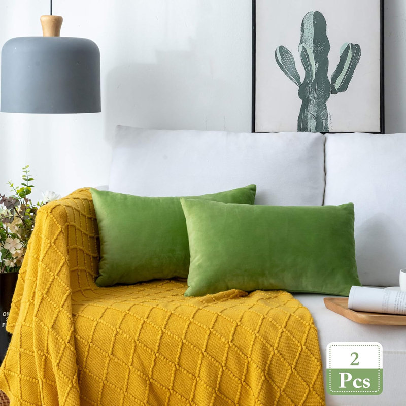 Set of 2 Throw Pillow with Inserts – 12"x20" Decorative Throw Pillow Full Set, Green