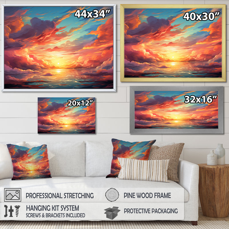 Magical Sunset Sky II - art mural ciel, Cadre flottant noir, H 24 po x l 32 po x P 1 po