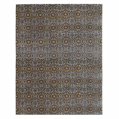 Tapis d'intérieur rectangulaire en laine noué à la main contemporain multicolore