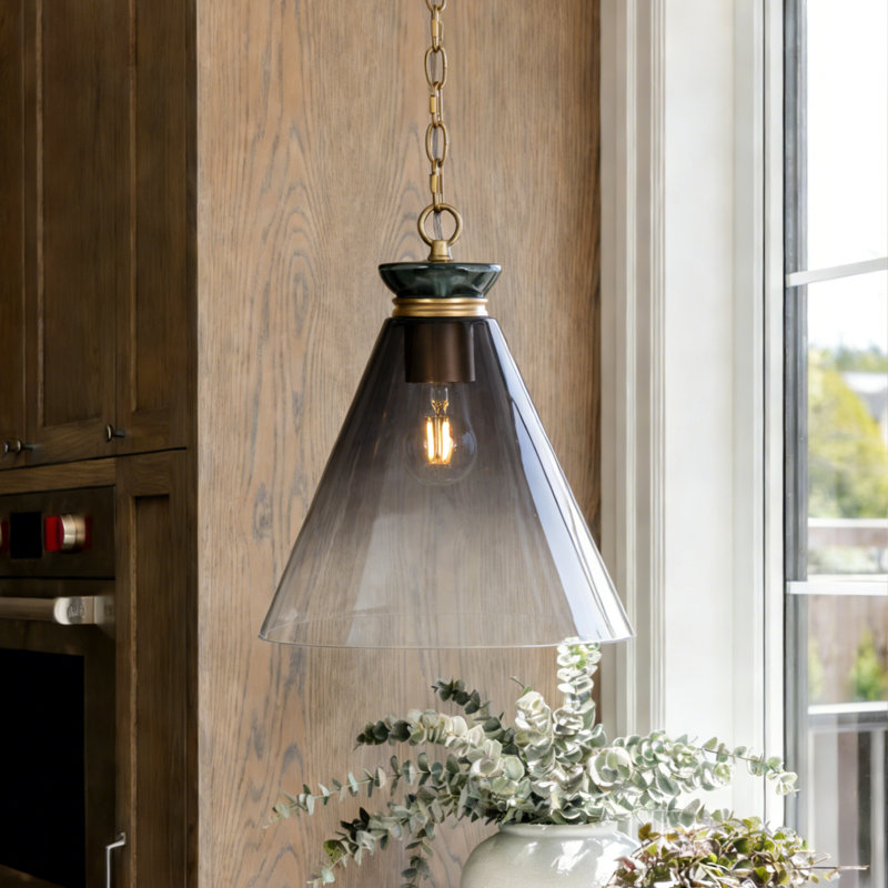 Luminaire suspendu conique moderne à 1 lumière avec verre fumé dégradé (1 ensemble)