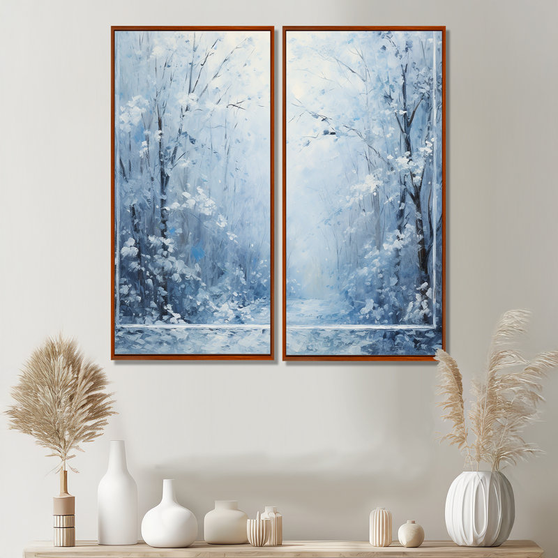 Paysage d'hiver, neige, forêt I - art mural blanc, 20" H x 24" W, Impression encadrée flottante, Brown