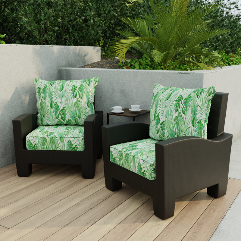 24" x 46.5" Bryann Outdoor Deep Seat Chair Cushion Set with Welt, Green/White
