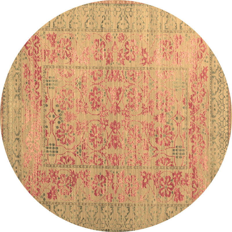 Tapis oriental en laine / polyester tissé à la machine en rose / beige / vert, Rond 6 pi