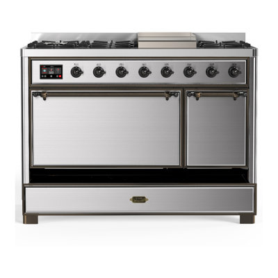 Majestic III Series 48 Inch Dual Fuel Range with 5 Sealed Burners, Griddle, Frenchtop in Matte Graphite (Natural Gas, Burnished Trim)