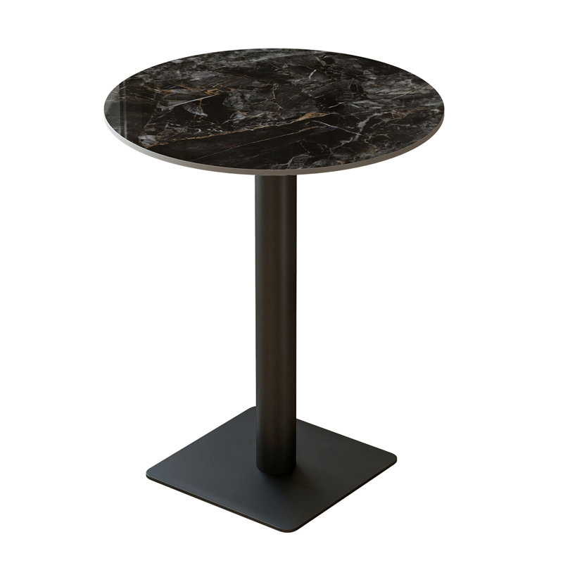 Table de salle à manger ronde sur pied en pierre frittée noire