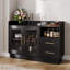 Armoire à vin avec lumières DEL, tiroirs, portes doubles en verre durables et conception anti-basculement, pour la cuisine, le salon, la salle à manger