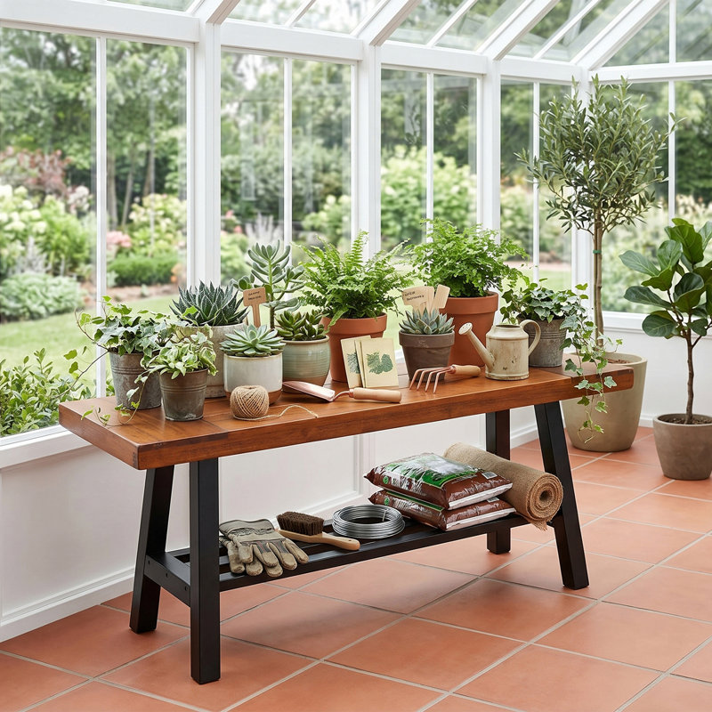 Banc de rangement en bois massif rustique 40 pouces avec structure en métal