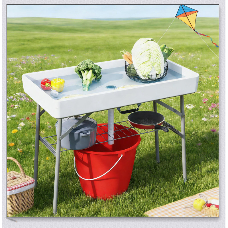 Table de glacière pliante portative pour l'extérieur avec bonde et rangement intégrés, parfaite pour les fêtes et les pique-niques