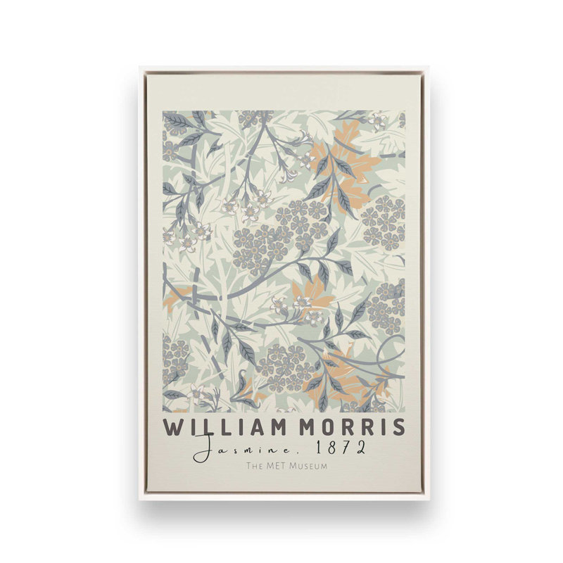 «Beige Jasmine» par William Morris, reproduction sur toile , H 30,75 po x l 20,75 po x P 1,75 po, Cadre flottant blanc opaque