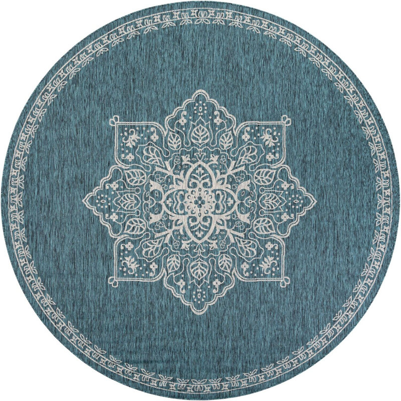 Tapis transitionnel de couleur vert foncé Tollefson, Rond 10 pi