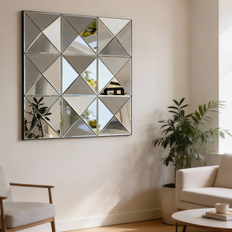 Grand miroir mural carré en verre biseauté 3D