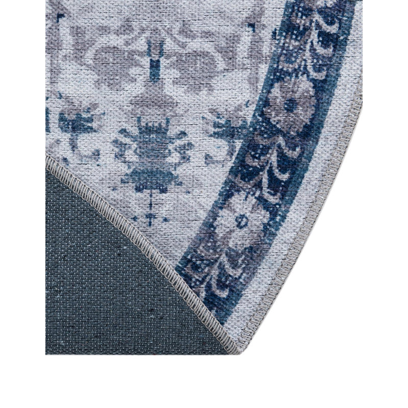 Matsumura Oriental Gray/Blue Area Rug, Oval 2' x 3'1"