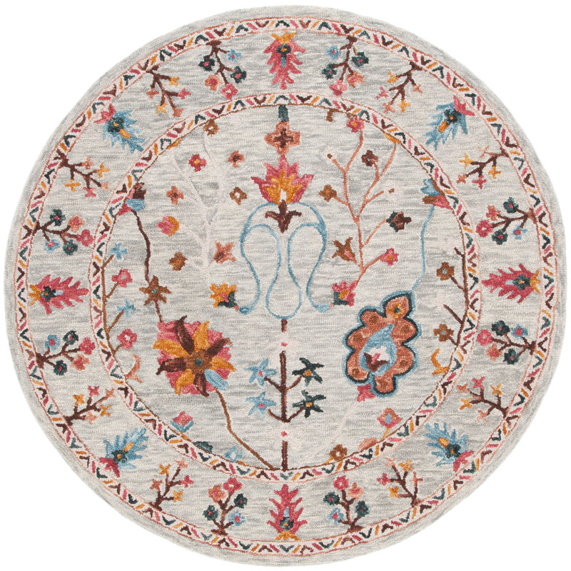 Lozoya Floral Hand Tufted Wool Cotton Rug , Round 6'