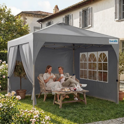 Quictent 10x10 FT Pop-Up Canopy Tent Adjustable Height Instant Shelter One Push Setup, Portable Outdoor Gazebo for Parties, Market, Camping, Gray