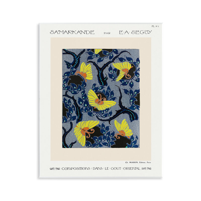 «Vintage Pochoir Style Butterflies», art mural sur toile