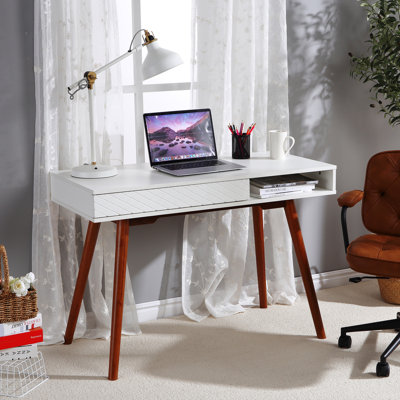 108cm Home Office Desk with Drawer & Open Storage Cubby – Modern Writing Desk, Small Computer Table, Multifunctional Workstation for Small Study, Living Room