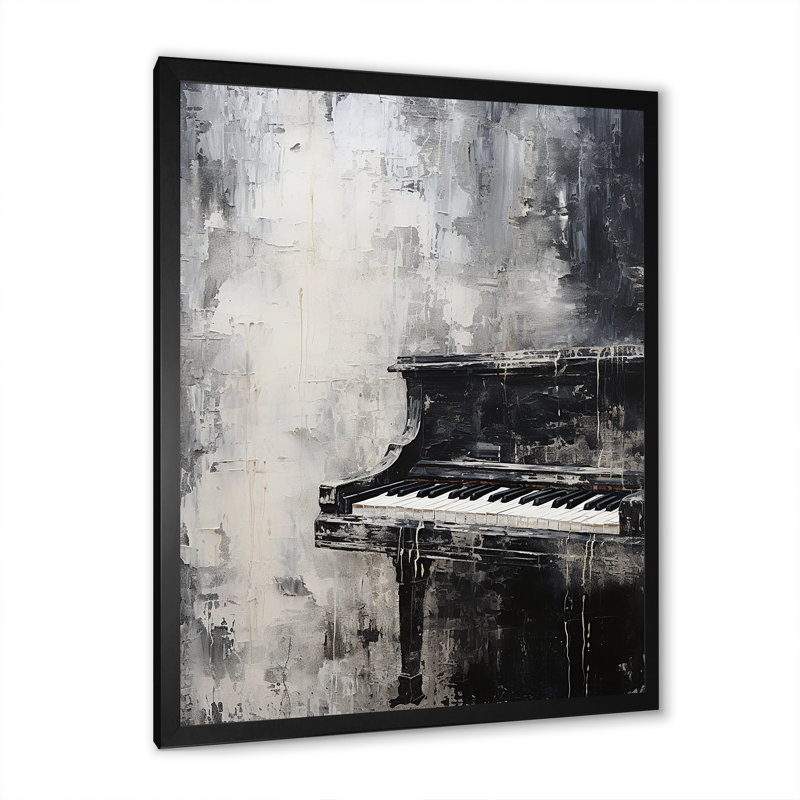 Minimalisme, piano, minuit, noir et blanc I - musique sur toile, piano, Cadre simple noir, H 40 po x l 30 po x P 1,5 po