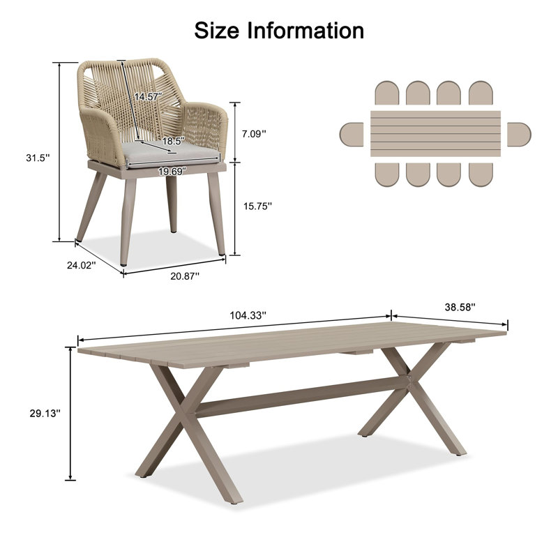 10 - Person Patio Dining Set with Rectangular Table , Cushions Included