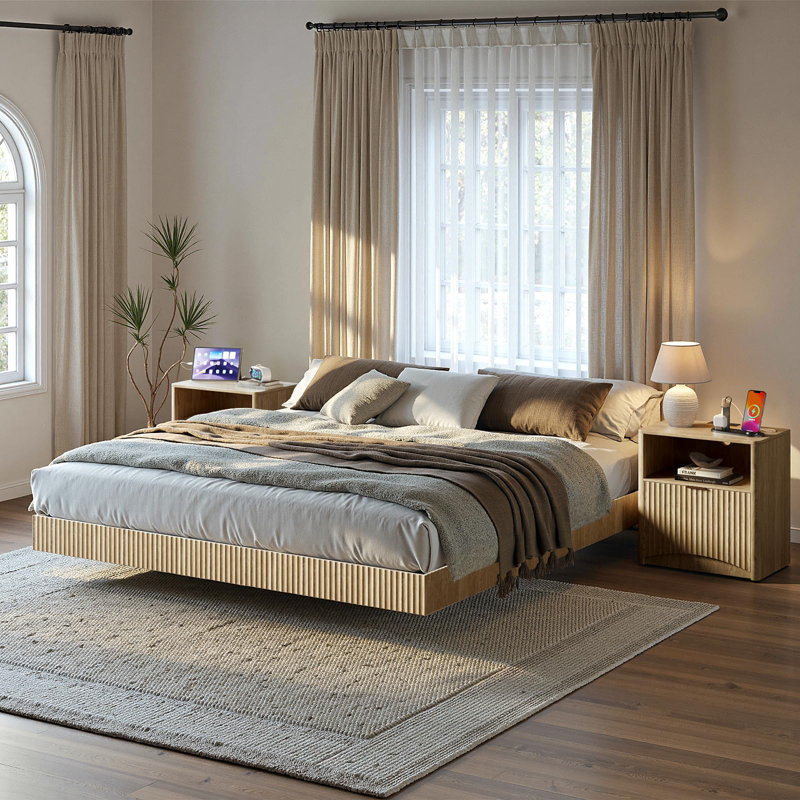 Ensemble de 2 tables de chevet cannelées avec station de charge, table de chevet avec tiroir et rangement, grande table de chevet pour chambre à coucher