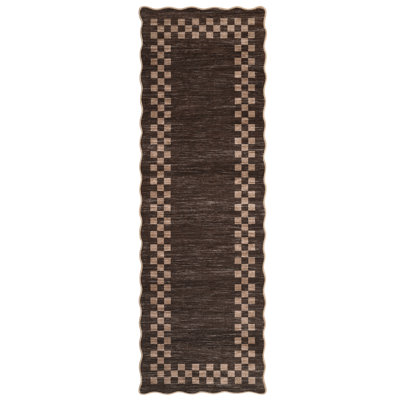 Scalloped Area Rug Modern Bordered Accent Carpet, Non-Slip Geometric Floor Cover, Stain-Resistant Low Pile Indoor Mat, Easy to Clean Rugs