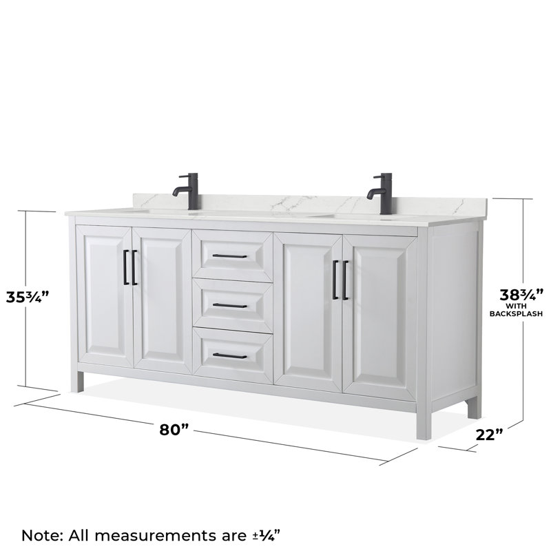 Daria 80'' W Vanity, White, Matte Black, Giotto Quartz