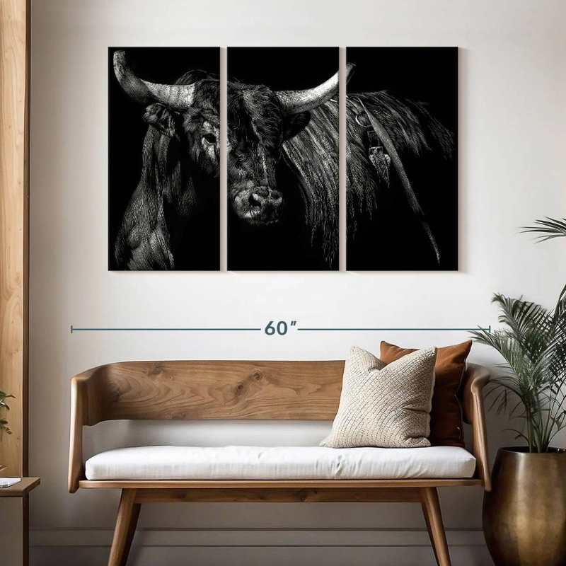 Brindle Rodeo Bull - 3 pièces sur toile tendue, H 32 po x l 50 po x P 1,25 po