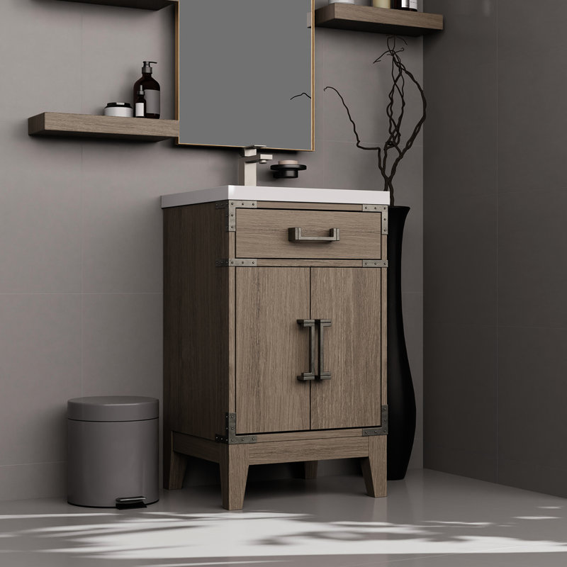 Meuble-lavabo en chêne gris, 20 po x 18 po, comptoir en acrylique, robinet inclus, 18 po Meuble-lavabo avec comptoir et robinet l 20 po x P 18 po Mirror