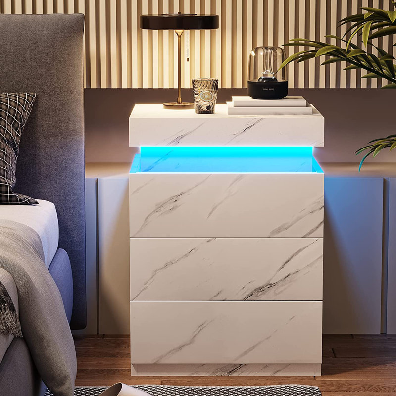 17.7'' W Nightstand, White Marble